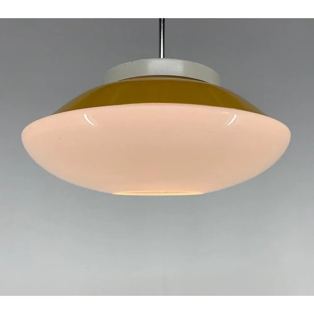 Mid-Century Milk Glass & Metal Ufo Pendant, Czechoslovakia, 1970s For Sale - Image 10 of 11