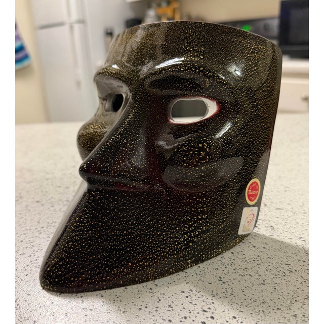 Italian Murano Art Glass Venetian Mask Amethyst Color & Gold Flecks Excellent condition no damages has original stickers...