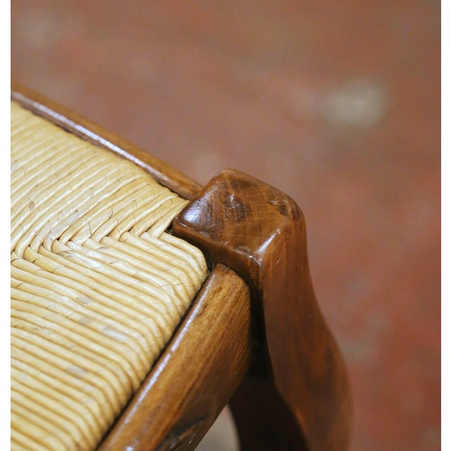 Late 20th Century Pair of French Louis XV Style Beech Stools With Rush Seats From Normandy For Sale - Image 5 of 7