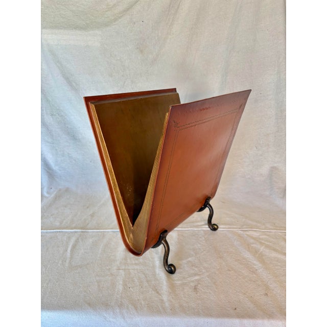 Mid 20th Century Leather and Cast Iron Magazine Rack For Sale - Image 10 of 13
