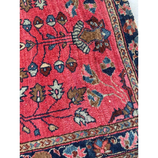 Antique Lamb Wool Artistic Botanical Mat Rug 1.11 x 2.2 For Sale In Milwaukee - Image 6 of 9