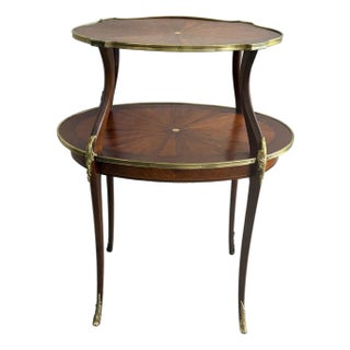 Vintage French Louis XV Style Marquetry Two-Tier Étagère Side Table For Sale