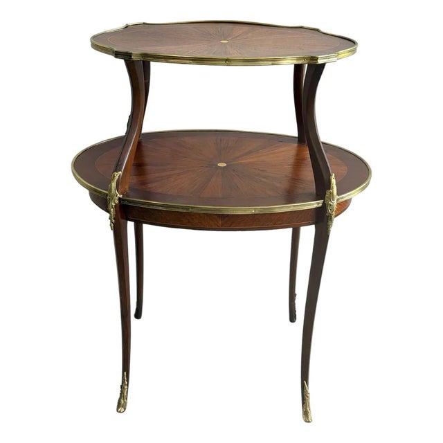 Vintage French Louis XV Style Marquetry Two-Tier Étagère Side Table For Sale