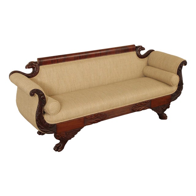 Antique American Empire Carved Mahogany Sofa For Sale