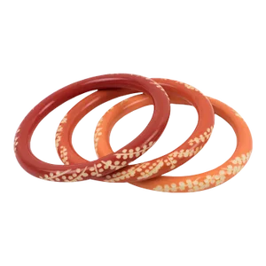 Galalith Carved Spacer Bracelet Bangle Orange Variation Trio