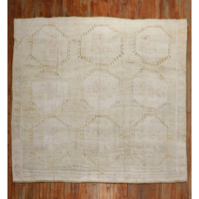 Folk Art Vintage Zabihi Collection Geometric Room Square Size Turkish Rug - 9'7" x 10' For Sale - Image 3 of 9