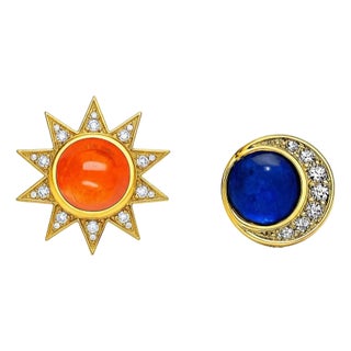 Sun and Moon, Day and Night Earrings Studs, A Pair For Sale