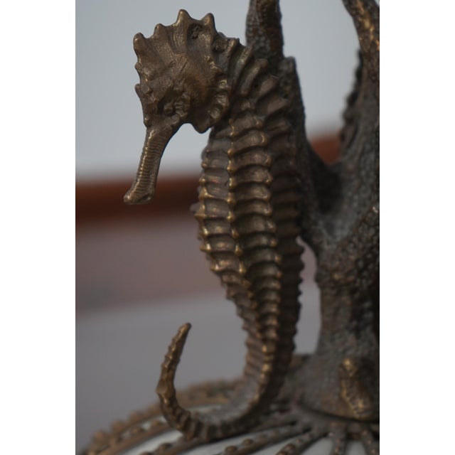 1990s Castilian Bronze & Porcelain Seahorse Design Center Piece For Sale - Image 4 of 15