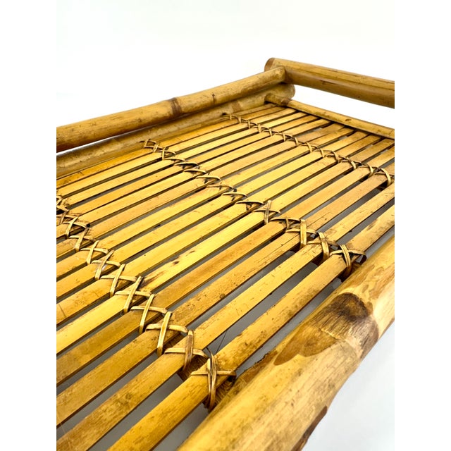 Rustic Vintage Mid Century Woven Bamboo Tray With Rustic Character For Sale - Image 3 of 13