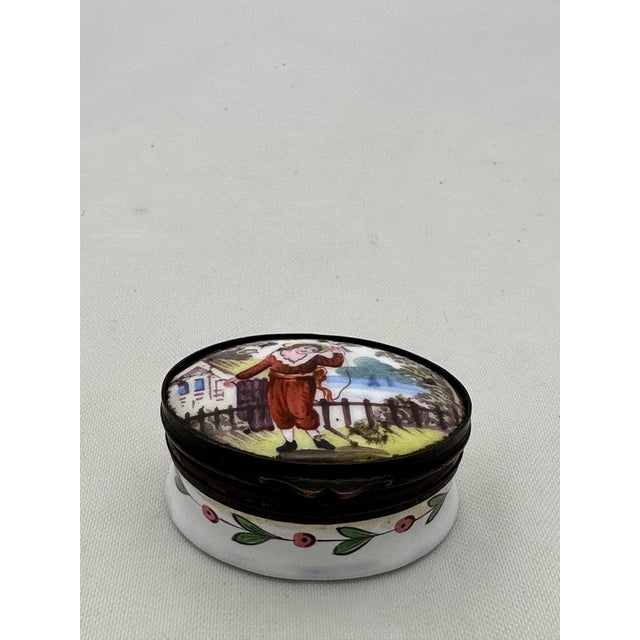 19th Century French Enamel Samson Patch Trinket Box Child With Bird For Sale In Naples, FL - Image 6 of 11