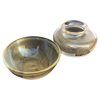 Small Bowls in Murano Glass with Gold from Arte Vetraria Muranese, Set of 2 For Sale
