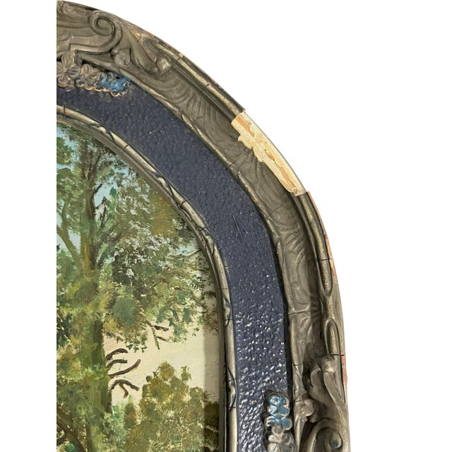 Cabin Vintage Folk Art Landscape Painting in Ornate Carved Frame For Sale - Image 3 of 10