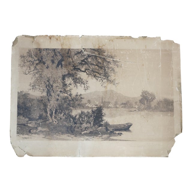 Antique Ernest C Rost Budds Lake New Jersey Eagles Cove Etching 28" For Sale