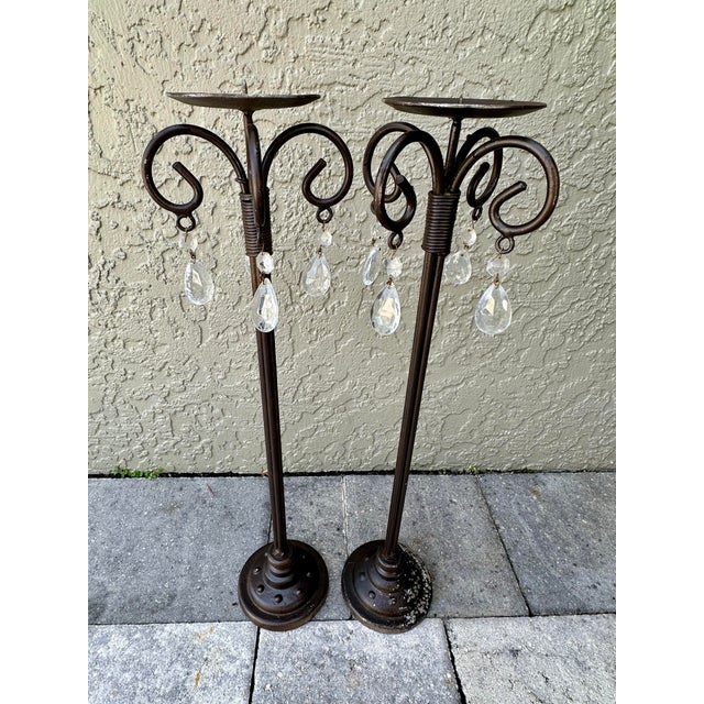 Vintage Late 20th Century Tall Metal Candle Holders- Set of 2 For Sale In Orlando - Image 6 of 12
