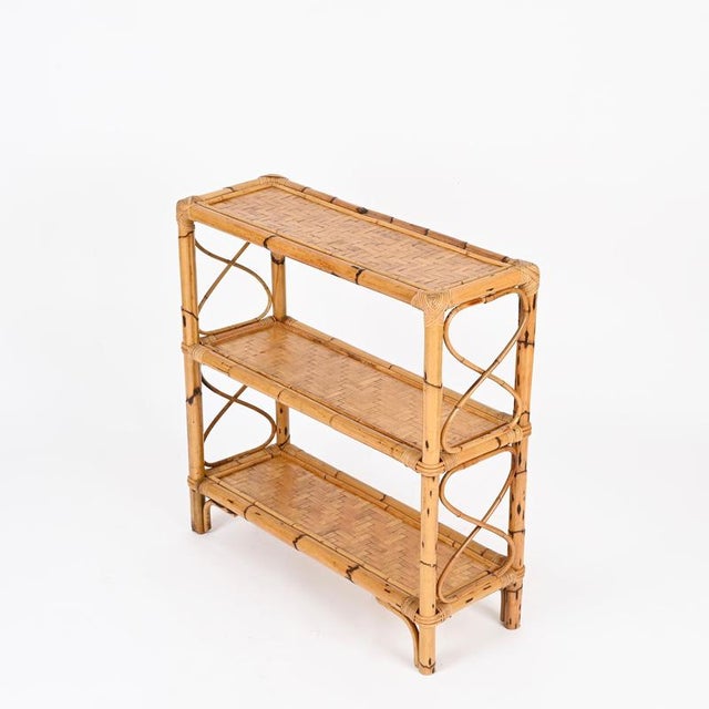 French Riviera Étagère or Console Table in Bamboo and Rattan, Italy, 1970s For Sale - Image 6 of 13