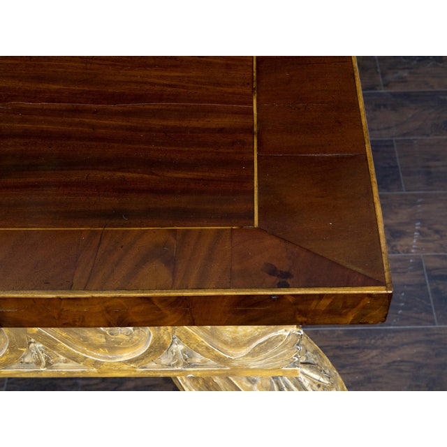 Wood English 1800s Giltwood Console Table with Mahogany Top and Vitruvian Scrolls For Sale - Image 7 of 12