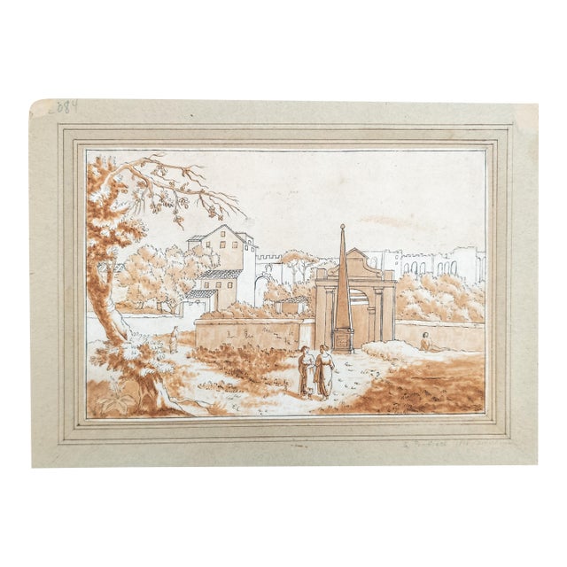 19th Century Italian Old Master Pen and Ink Drawing With Sepia Wash, Signed Illegibly For Sale