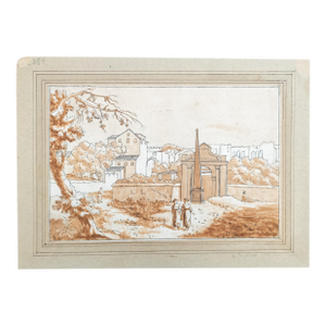 19th Century Italian Old Master Pen and Ink Drawing With Sepia Wash, Signed Illegibly