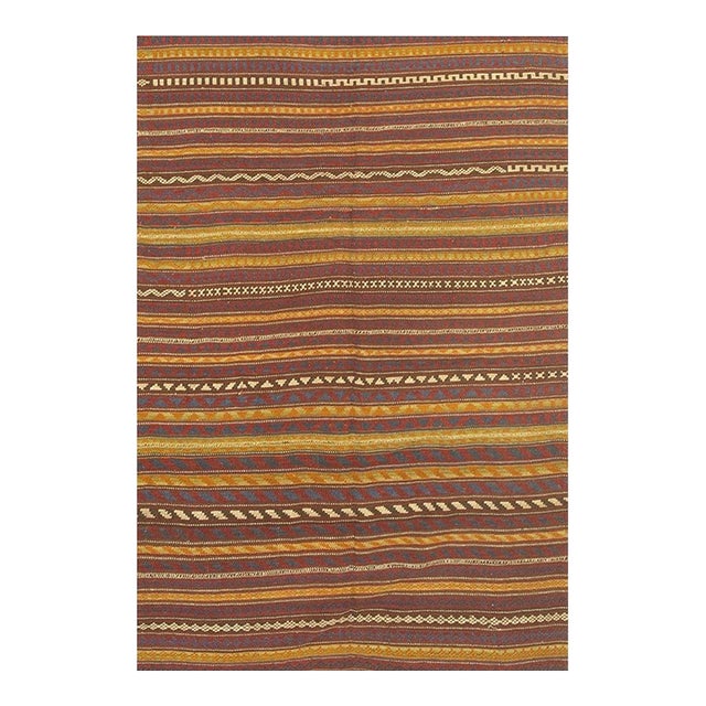 Mid Century Modern Geometric Vintage Turkish Kilim Flatweave Small Rug For Sale