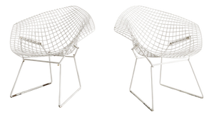 Mid Century White Diamond Sculptural Metal Armchairs by Harry Bertoia for Knoll, 1950s, Set of 2