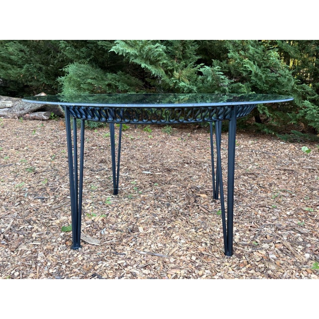 American Attributed to Maurizio Tempestini for John Salterini “Ribbon” Wrought Iron Dining Table With 54” Glass Top, C. 1950s For Sale - Image 3 of 11