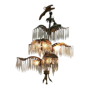 French Bronze and Crystal Palm Chadelier