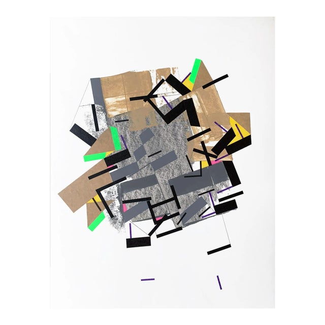 Contemporary Abstract Acrylic, Felt Tip Colored and Color Tape on Paper Painting "Into the Faiinn 6" by Philippe Halaburda For Sale