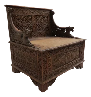 Burmese Anglo-Indian Gothic Revival Carved Hall Seat, 1880