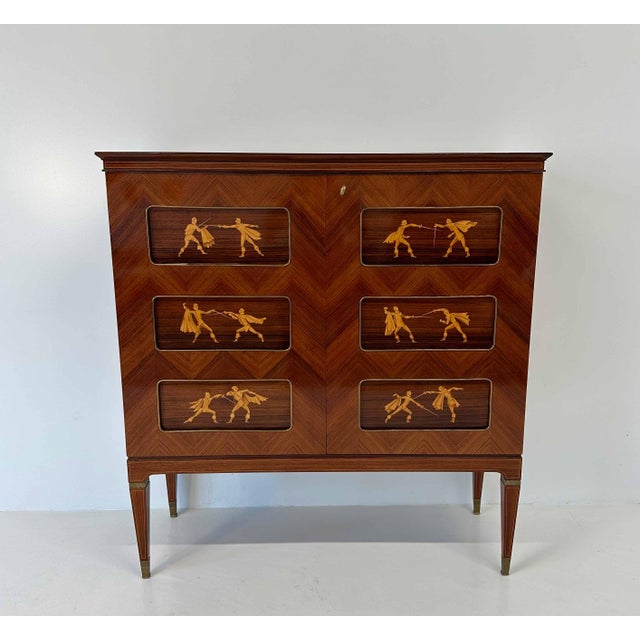 Italian Art Deco Teak and Inlays Bar Cabinet by Paolo Buffa, 1950s For Sale - Image 3 of 17