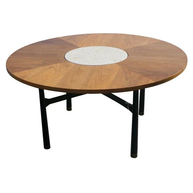 Harvey Probber Harvey Probber Walnut and Travertine Marble Table For Sale - Image 4 of 4