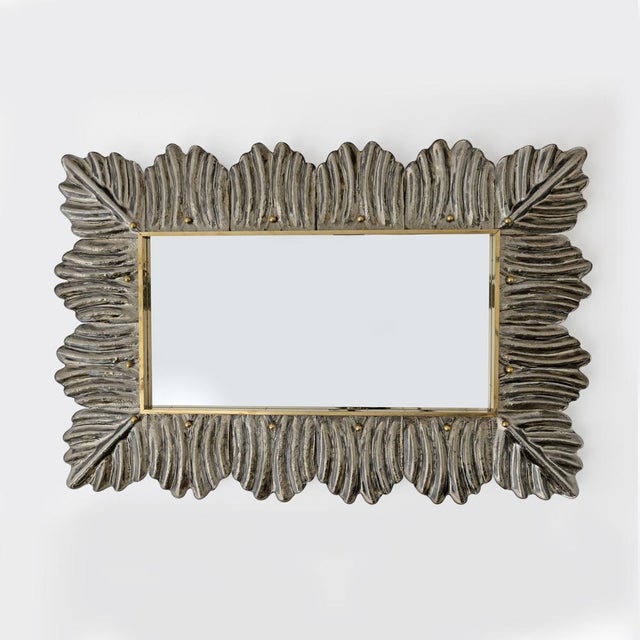 Mid-Century Modern Mid-Century Modern Italian Brass and Leaves Murano Glass Wall Mirror, 1990s For Sale - Image 3 of 10