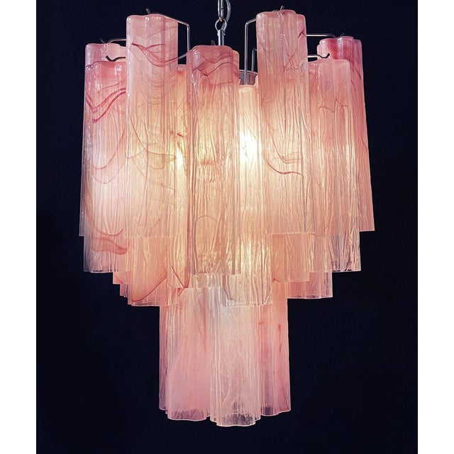 Glass Tube Chandelier with 30 Albaster Pink Glasses, 1990s For Sale - Image 10 of 16