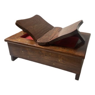 Antique Wood/Brass Inlay Bible Box Floral Print For Sale