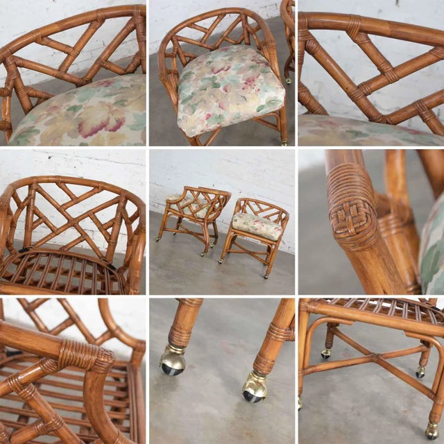 Vintage Chinese Chippendale Rattan Rolling Accent Chairs by Henry Link for Wicker - A Pair For Sale - Image 10 of 13