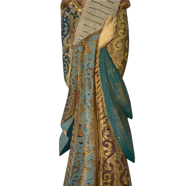 Rustic European VTG 28” Polychrome Moses Hand Carved Wood 3d Wall Plaque Santos. 10 Commandments For Sale - Image 3 of 7