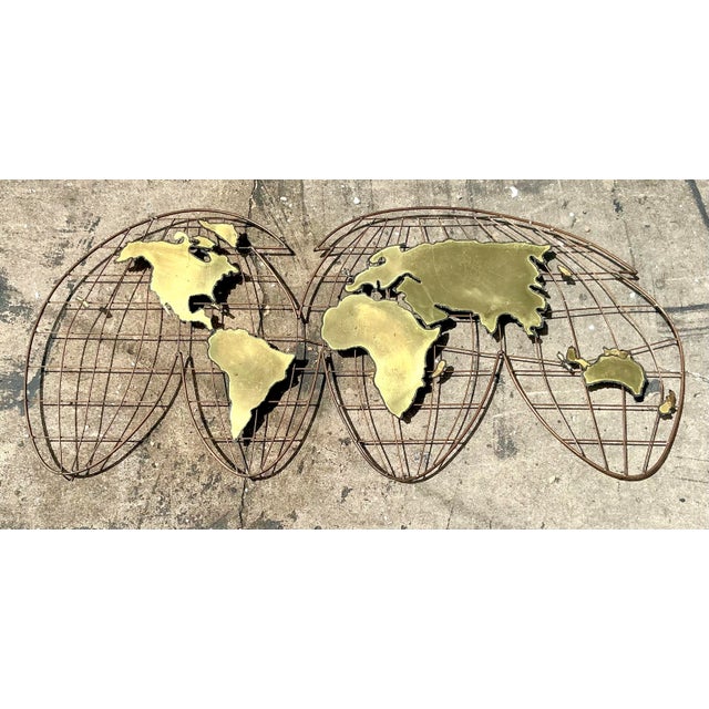 Metal Vintage Boho Curtis Jere Brass Globe Wall Sculpture For Sale - Image 7 of 11