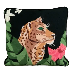 Vintage Cheetah Petit Point Needlepoint Pillow