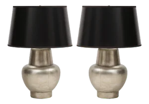 1950s James Mont Silver Leafed Lamps - A Pair