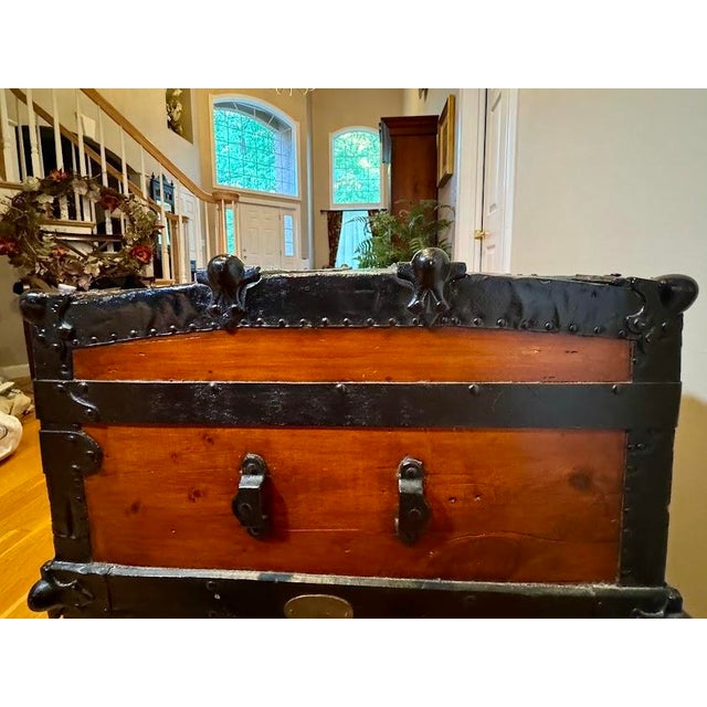 American 19th Century Antique E.J. Jones New York Dome Top Steamer Trunk For Sale - Image 3 of 10