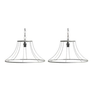 Extra Large Wire Lampshade Frame Lights, Near Pair For Sale