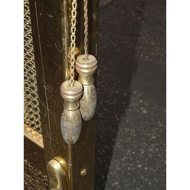 Brass Vintage French Country Gold Metal & Brass Fireplace Screen With Metal Curtain For Sale - Image 8 of 13