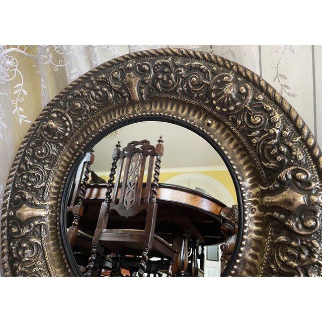 French-Style Round Mirror with Brass Frame, 1970s For Sale - Image 14 of 18