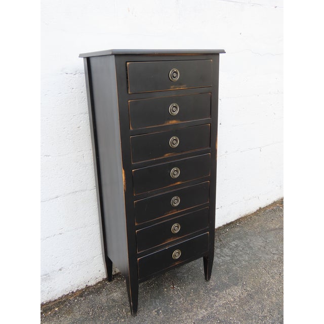 Distressed Painted Black Tall Narrow Lingerie Jewelry Chest 6334 For Sale - Image 13 of 13