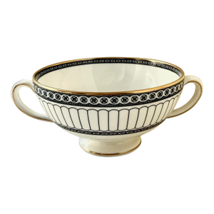 1960s Wedgwood Colonnade Black With Real Gold Trim Footed Soup Bowl