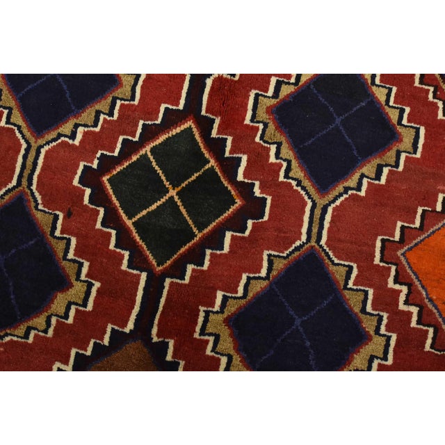 Qashqai Rug 3’8” X 6’7” Red Wool Vintage Tribal Hand-Knotted Oriental Carpet For Sale - Image 4 of 13