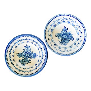 Vintage Blue and White Floral Majolica Plates, Made in Czechoslovakia, Set of 2 For Sale
