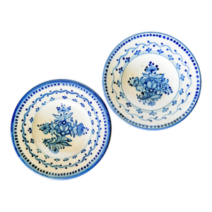 Vintage Blue and White Floral Majolica Plates, Made in Czechoslovakia, Set of 2