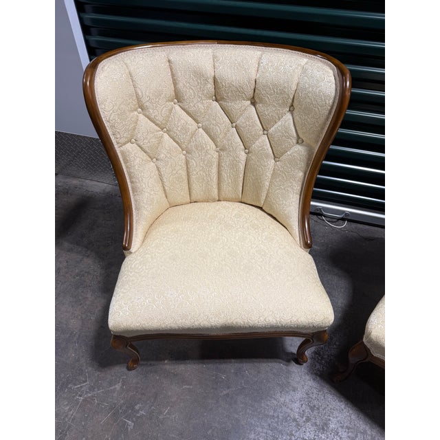 Queen Anne Tufted Back Accent Chairs For Sale - Image 3 of 12
