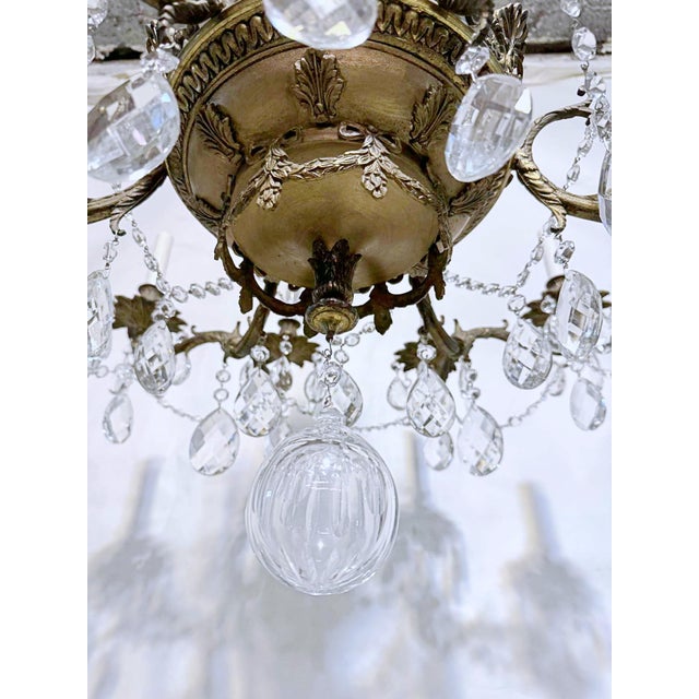 Metal 1920's Ornate Bronze Chandelier With Crystal Pendant For Sale - Image 7 of 11