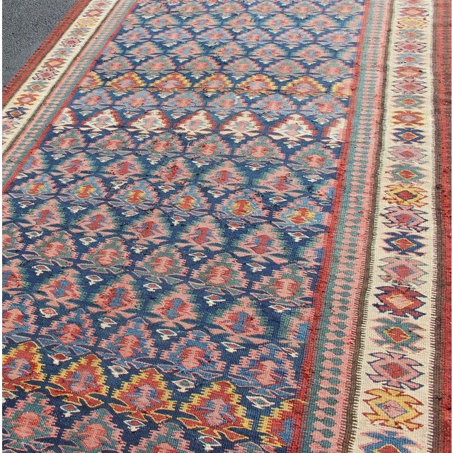 Early 20th Century Antique Hand Woven Persian Seneh Kilim Gallery Runner With Geometric and Floral Design For Sale - Image 5 of 13
